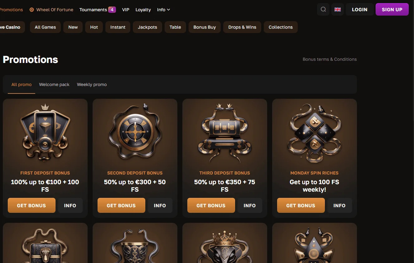Crown Gold Casino desktop promotions area with bonuses and free-spin offers