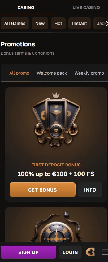 Crown Gold Casino mobile promotions with free spins and deposit offers